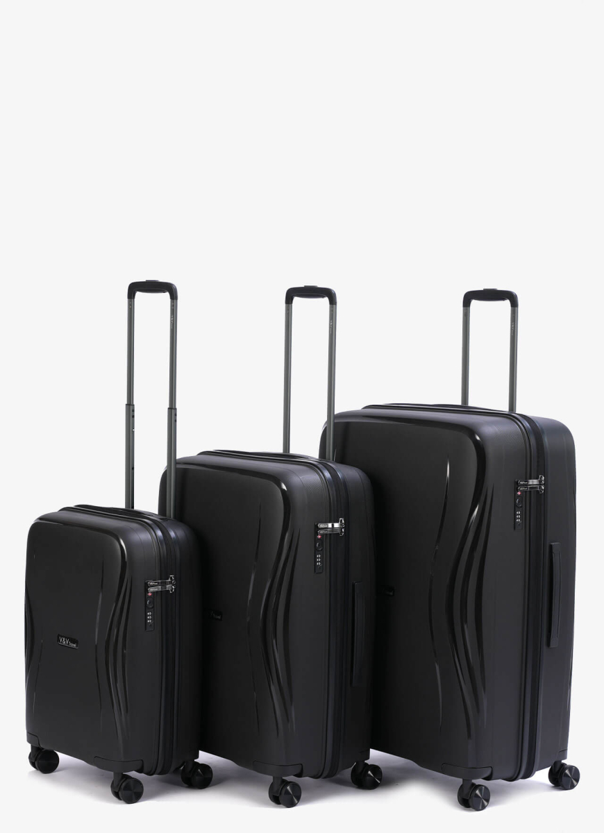 Set of 3 Suitcases V&V Travel  Flash light 2.0 8019.2 - 3 Piece Set - Black