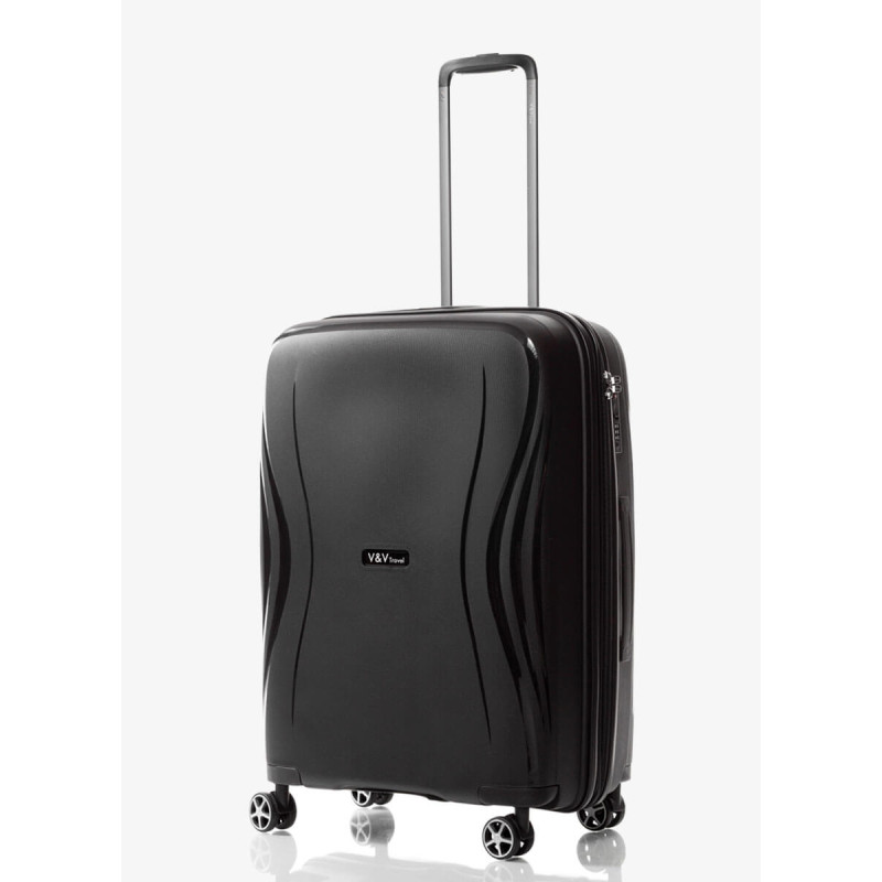 Suitcase V&V Travel Flash Light 8019 65cm Black