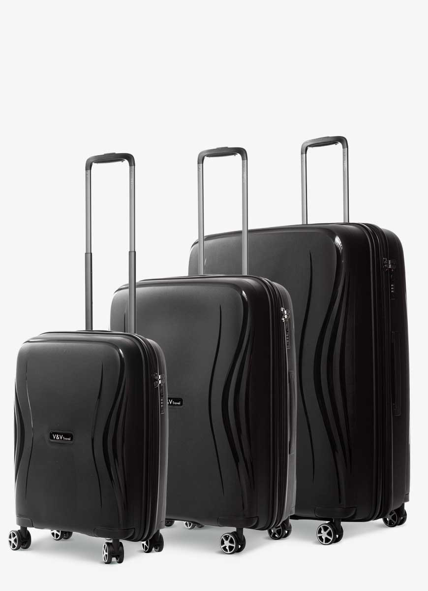 Set of 3 Suitcases V&V Travel Flash Light 8019 - 3 Piece Set - Black
