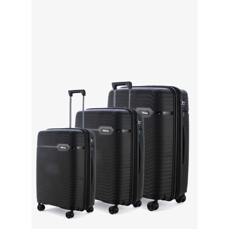 Set of 3 Suitcases V&V Travel Summer Brave 8018 - 3 Piece Set - Black