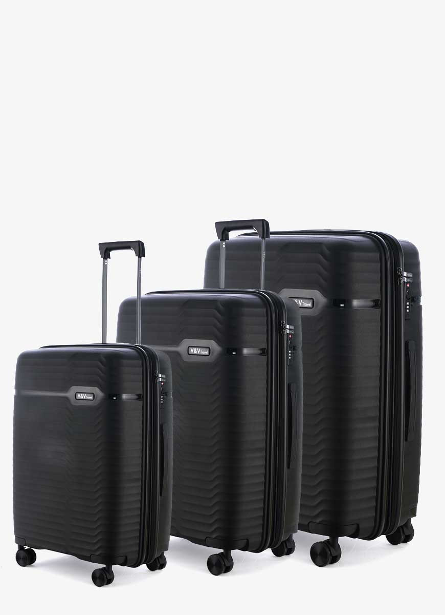 Set of 3 Suitcases V&V Travel Summer Brave 8018 - 3 Piece Set - Black