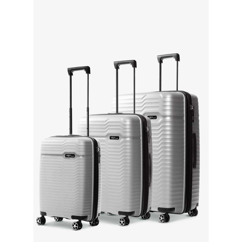 Zestaw 3 walizek V&V Travel Summer Brave 8018 – zestaw 3-elementowy – srebrny