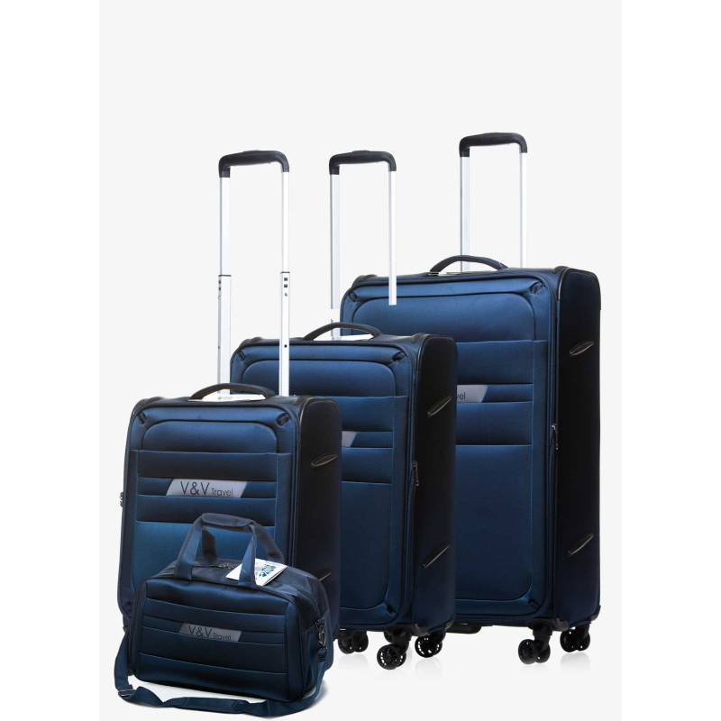 Set of 3 Suitcases and Bag V&V Travel Volunteer 8022 - 4 Piece Set - Blue