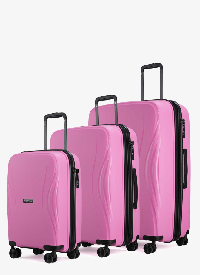 Set of 3 Suitcases V&V Travel Flash Light 8019 - 3 Piece Set - Pink