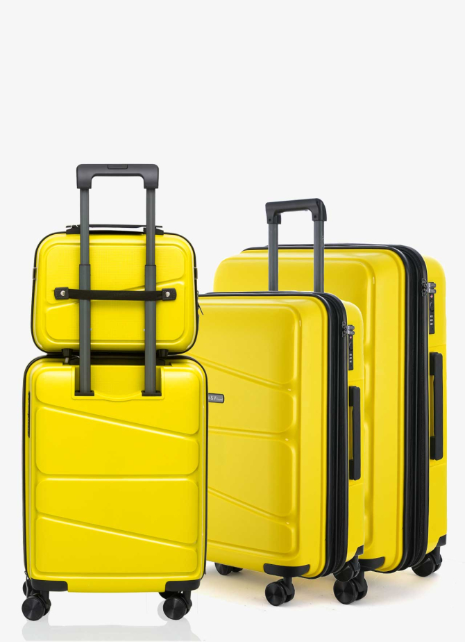 Set of 3 Suitcases and beauty case V&V Travel Peace 8011 - Yellow