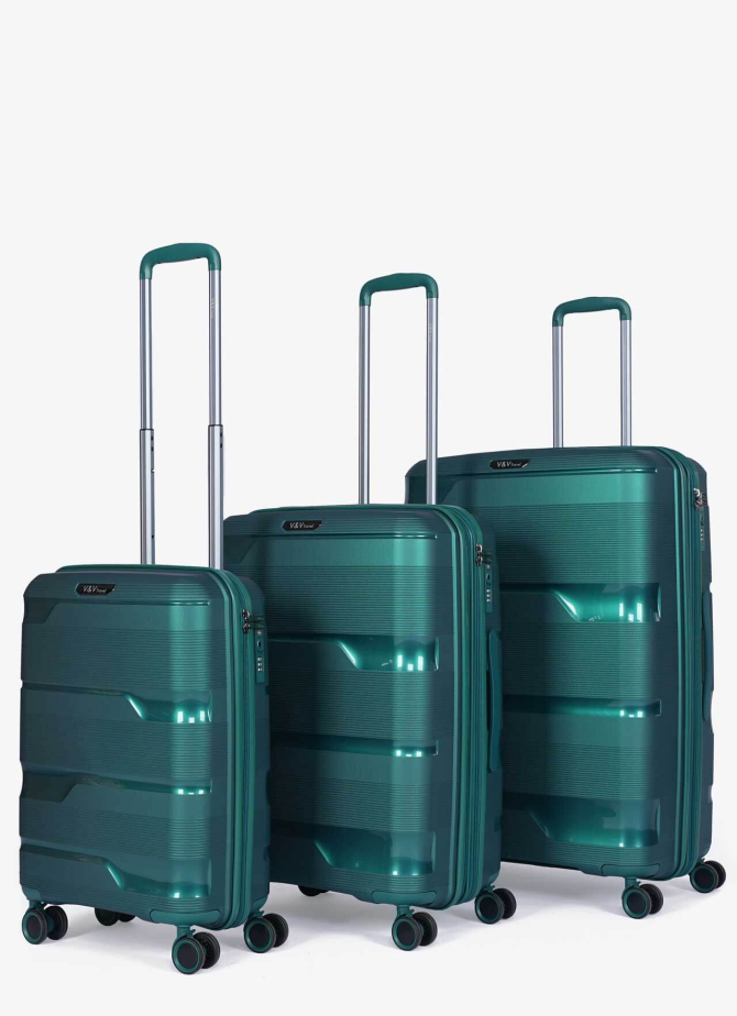 Zestaw 3 walizek V&V Travel Metallo 8023 - 3 Piece Set - Green